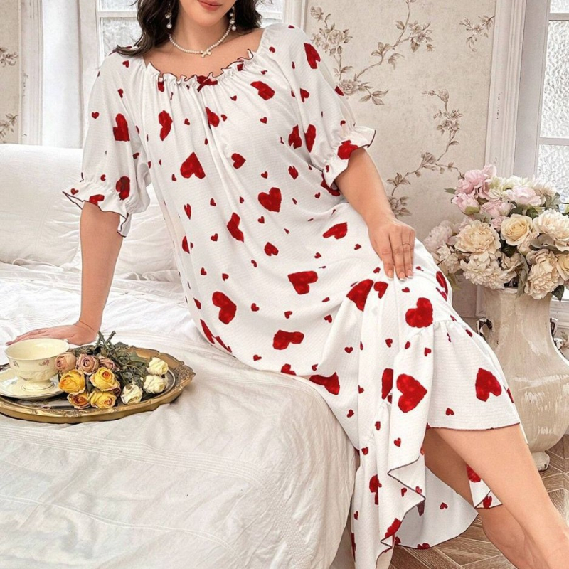 2025 Šaty s potlačou cezhraničnej lásky, európske a americké nočné košele, nočné košele, domáce oblečenie, nové pyžamo s krátkym rukávom, sladké a roztomilé