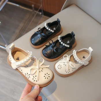 Meiteņu ādas apavi 2025. gada pavasarim un vasarai, jauna stila bērnu mīkstas apakšas bantītes, elpojošas kurpes korejiešu stilā, mazuļu meiteņu princeses apavi