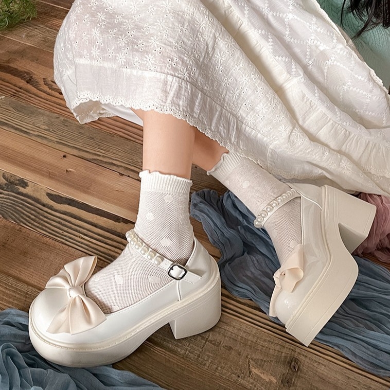 Balti lankeliai, storu dugnu, stambūs kulnai, maži odiniai moteriški bateliai, 2025 m. nauji pavasario ir rudens apvalios galvos, universalūs aukštakulniai Mary Jane bateliai