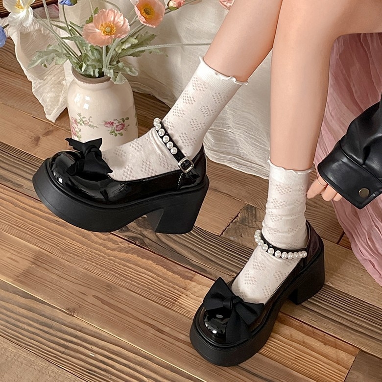 Balti lankeliai, storu dugnu, stambūs kulnai, maži odiniai moteriški bateliai, 2025 m. nauji pavasario ir rudens apvalios galvos, universalūs aukštakulniai Mary Jane bateliai