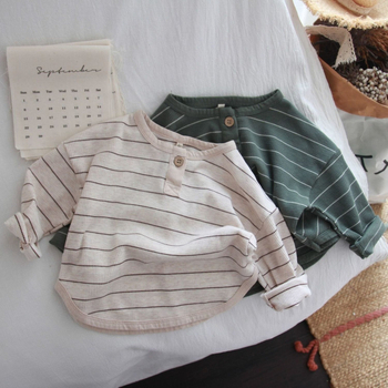 Νέο μπλουζάκι για αγόρια με ρετρό λογοτεχνικό στυλ, κορεάτικο ριγέ μπλουζάκι για παιδιά, δυτικού στυλ, με στρογγυλή λαιμόκοψη, για μωρά, άνοιξη