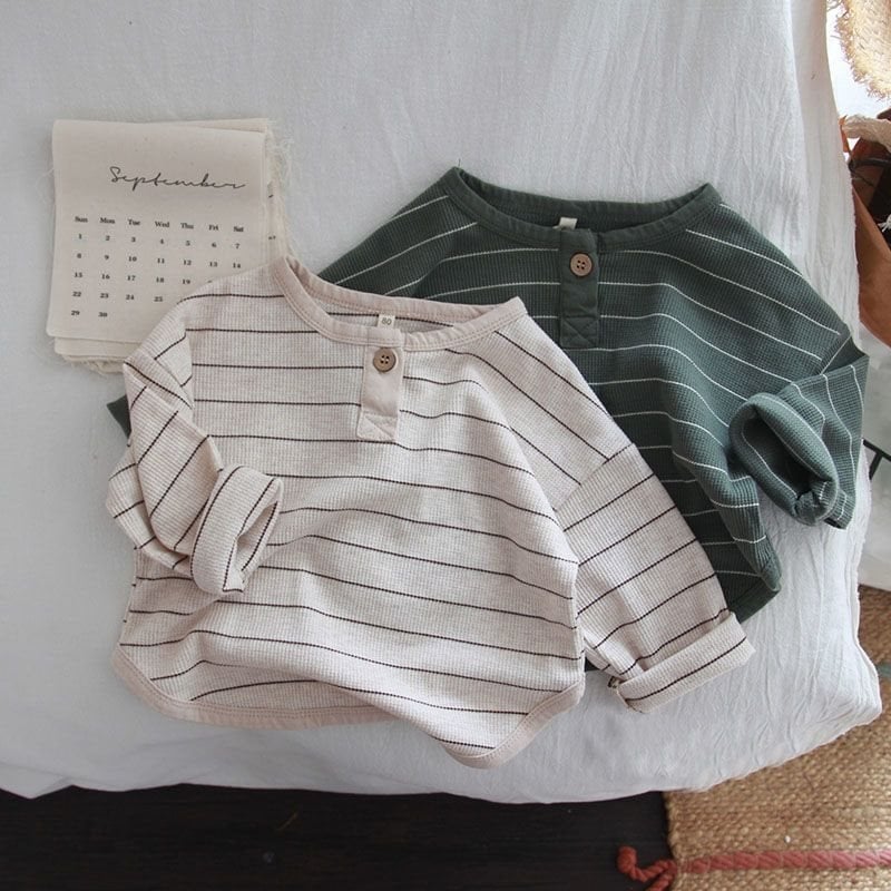 Tricou cu dungi în stil retro literar pentru băieți, stil coreean, pentru copii, stil occidental, guler rotund, cămașă de primăvară pentru bebeluși
