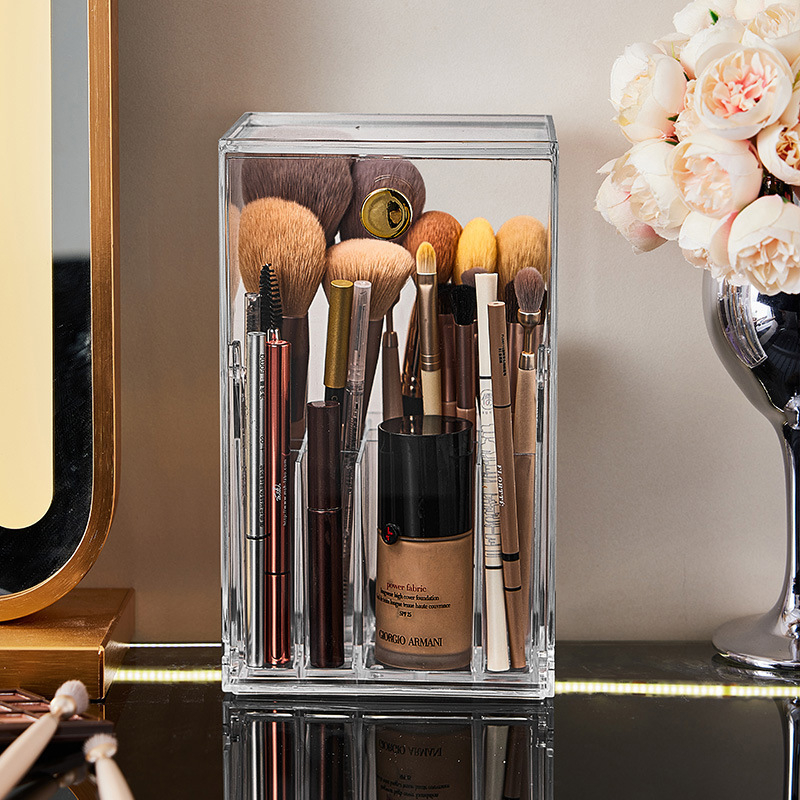 Stalinis tualetinis staliukas, lūpų dažų laikymo lentynėlė, didelės talpos makiažo šepetėlių laikymo vamzdelis, atsparus dulkėms, stalinė kosmetikos laikymo dėžutė