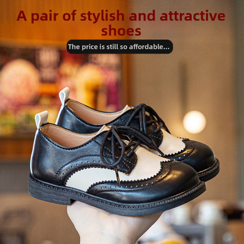 Poiste nahkkingad 2025. aasta kevad- ja sügiskingad, uued, Korea stiilis, algkooli kingad, mustad, tüdrukute vabaajakingad