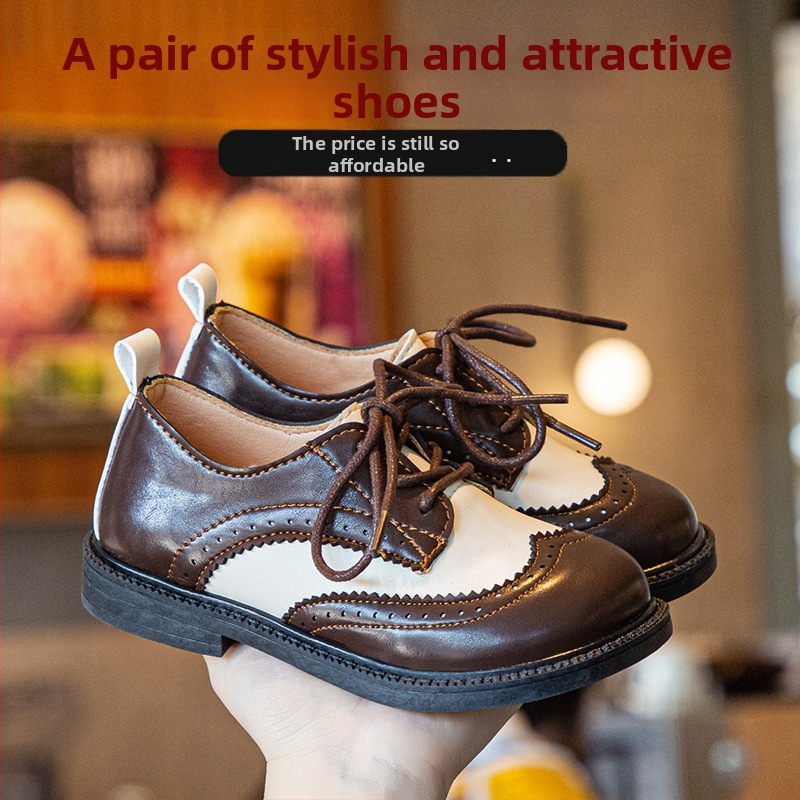 Кожени обувки за момчета, пролет и есен 2025, нови детски обувки-шапки в корейски стил, обувки за начално училище, черни, ежедневни обувки за момичета