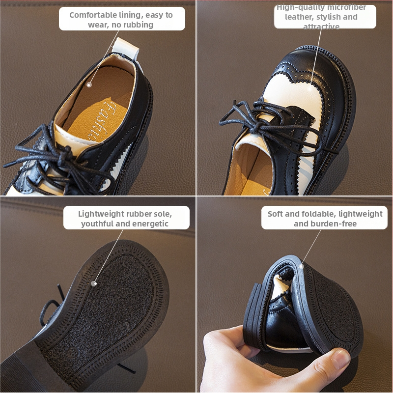 Кожени обувки за момчета, пролет и есен 2025, нови детски обувки-шапки в корейски стил, обувки за начално училище, черни, ежедневни обувки за момичета