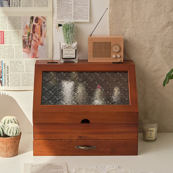 Ντουλάπι αποθήκευσης καλλυντικών Ξύλινο vintage ιαπωνικού στιλ ξύλινο συρτάρι διπλής στρώσης για γραφείο, διάφορα είδη, νερό, γάλα, αποθήκευση γραφείου