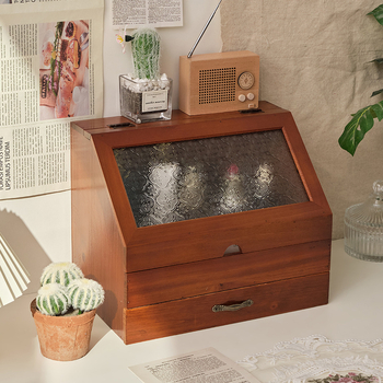 Ντουλάπι αποθήκευσης καλλυντικών Ξύλινο vintage ιαπωνικού στιλ ξύλινο συρτάρι διπλής στρώσης για γραφείο, διάφορα είδη, νερό, γάλα, αποθήκευση γραφείου