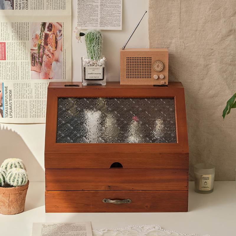 Ormarić za kozmetiku od drveta u vintage japanskom stilu s dvostrukom ladicom, stolni ormarić za sitnice, voda, mlijeko