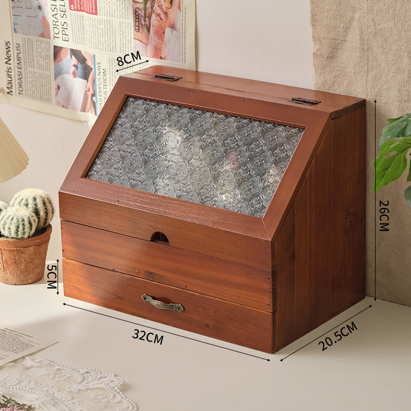 Ormarić za kozmetiku od drveta u vintage japanskom stilu s dvostrukom ladicom, stolni ormarić za sitnice, voda, mlijeko