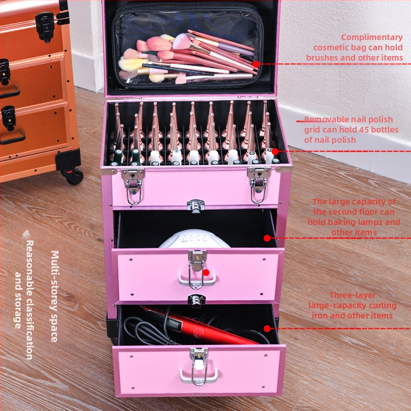 Professionaalne tõmbevardaga kosmeetikakott küüneümbris ilusalongi tööriistakast uus mitmekihiline sahtliga suure mahutavusega kerge luksus
