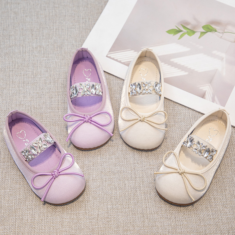 2024. gada pavasara un vasaras meiteņu jaunās korejiešu stila sieviešu mazuļu baleta kurpes ar bantēm un princeses mirdzuma dimanta zīda deju kurpes