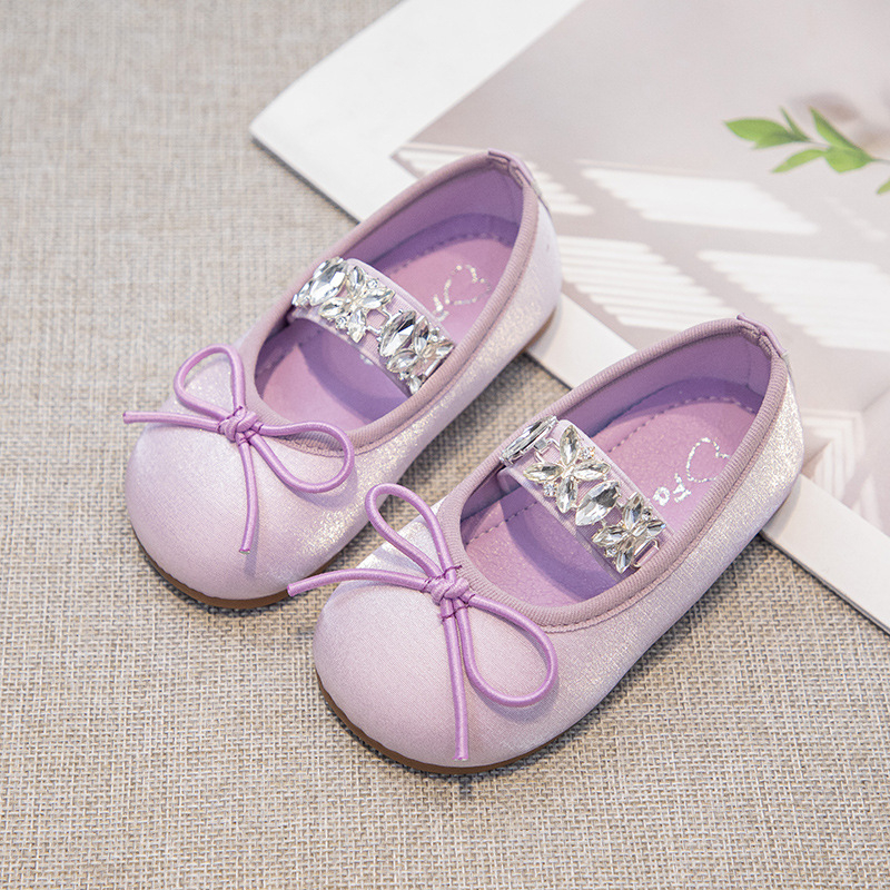 2024. gada pavasara un vasaras meiteņu jaunās korejiešu stila sieviešu mazuļu baleta kurpes ar bantēm un princeses mirdzuma dimanta zīda deju kurpes