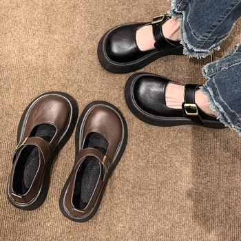 2025 m. pavasario nauji moteriški retro britiško stiliaus dideli apvalūs pirštai Mary Jane storapadis platforminiai bateliai