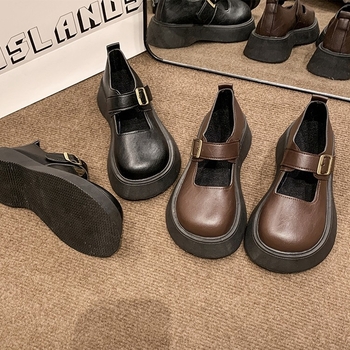 2025 m. pavasario nauji moteriški retro britiško stiliaus dideli apvalūs pirštai Mary Jane storapadis platforminiai bateliai