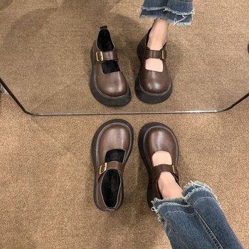 2025 m. pavasario nauji moteriški retro britiško stiliaus dideli apvalūs pirštai Mary Jane storapadis platforminiai bateliai