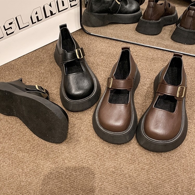 2025 m. pavasario nauji moteriški retro britiško stiliaus dideli apvalūs pirštai Mary Jane storapadis platforminiai bateliai