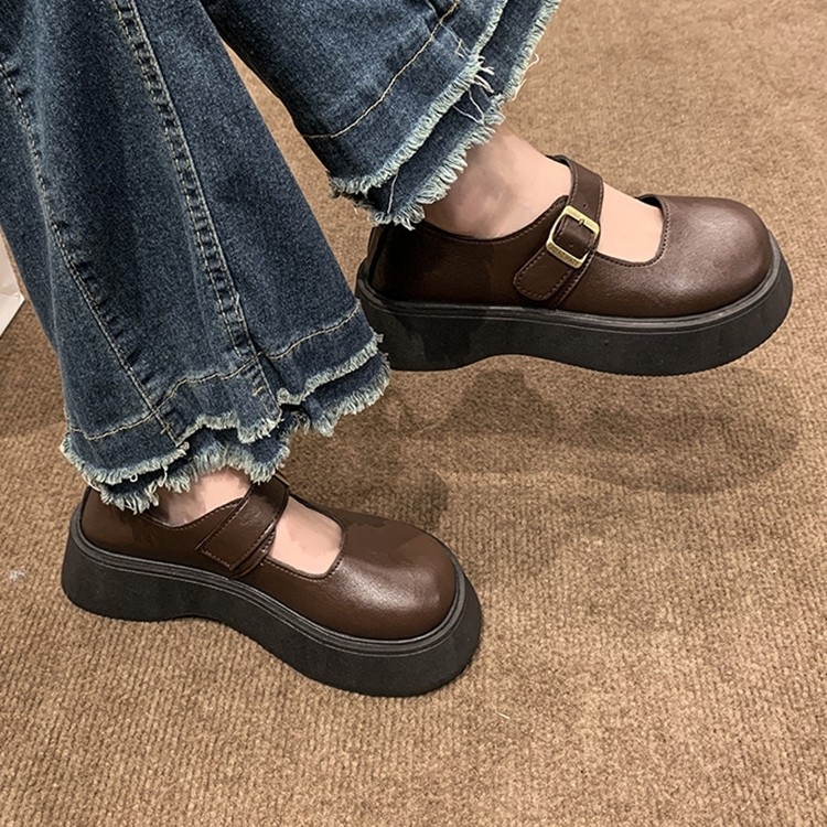2025 m. pavasario nauji moteriški retro britiško stiliaus dideli apvalūs pirštai Mary Jane storapadis platforminiai bateliai