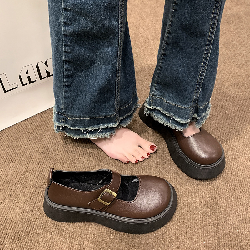 2025 m. pavasario nauji moteriški retro britiško stiliaus dideli apvalūs pirštai Mary Jane storapadis platforminiai bateliai