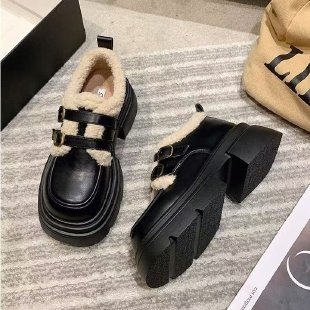 Storapadės mokasinai su vilnos pamušalu, 2024 m. nauji, madingi, universalūs moteriški batai, urmu