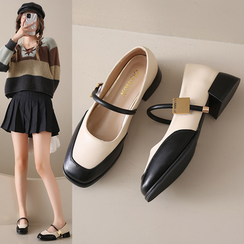 Prantsuse õmblusega kandilise ninaga madala suuga kingad naistele 2024. aasta kevad- ja sügisesed uued pehme põhjaga pandlaga seelikuga elegantsed väikesed nahast kingad