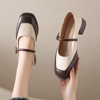 Prantsuse õmblusega kandilise ninaga madala suuga kingad naistele 2024. aasta kevad- ja sügisesed uued pehme põhjaga pandlaga seelikuga elegantsed väikesed nahast kingad