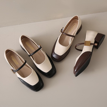 Prantsuse õmblusega kandilise ninaga madala suuga kingad naistele 2024. aasta kevad- ja sügisesed uued pehme põhjaga pandlaga seelikuga elegantsed väikesed nahast kingad