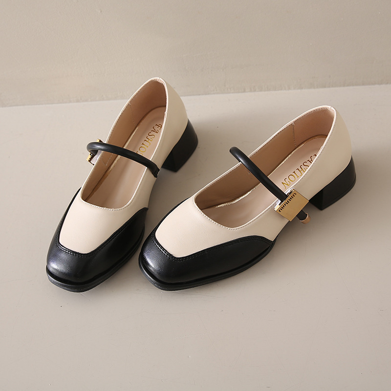 Prantsuse õmblusega kandilise ninaga madala suuga kingad naistele 2024. aasta kevad- ja sügisesed uued pehme põhjaga pandlaga seelikuga elegantsed väikesed nahast kingad