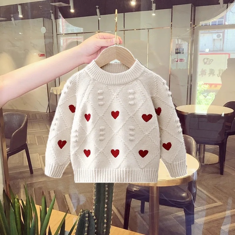 Pulover pentru fete, primăvară și toamnă, nou, îmbrăcăminte de iarnă pentru copii, la modă, pulover tricotat cu inimă, lână tricotată pentru bebeluși