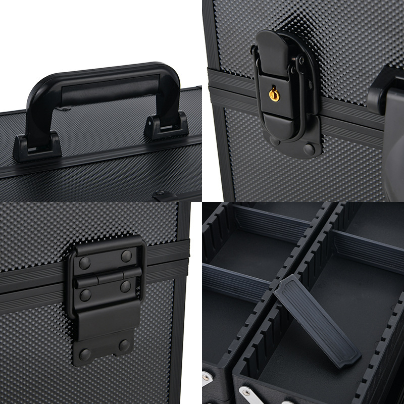 Kosmetikos dėklas vizažistui iš aliuminio lydinio, nešiojamas daugiasluoksnis profesionalus makiažo sekėjas, didelės talpos dėklas kosmetikos laikymui