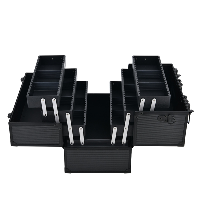 Kosmetikos dėklas vizažistui iš aliuminio lydinio, nešiojamas daugiasluoksnis profesionalus makiažo sekėjas, didelės talpos dėklas kosmetikos laikymui