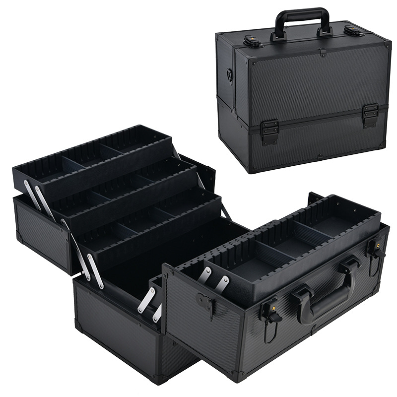 Kosmetikos dėklas vizažistui iš aliuminio lydinio, nešiojamas daugiasluoksnis profesionalus makiažo sekėjas, didelės talpos dėklas kosmetikos laikymui