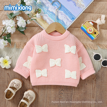 Πουλόβερ για άνδρες και γυναίκες με τρισδιάστατο φιόγκο και σχέδιο για το φθινόπωρο και το χειμώνα σε προσφορά για το νέο μωρό