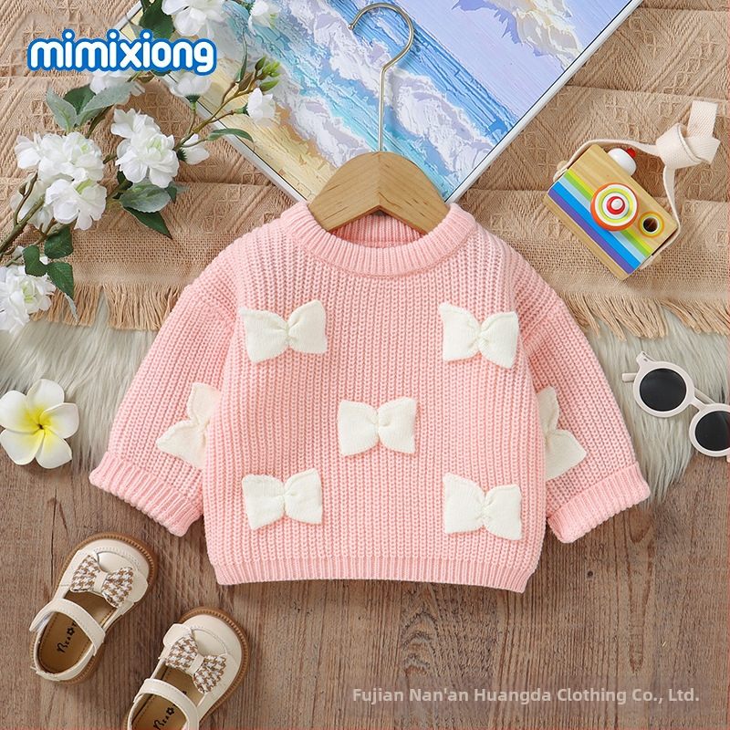 Πουλόβερ για άνδρες και γυναίκες με τρισδιάστατο φιόγκο και σχέδιο για το φθινόπωρο και το χειμώνα σε προσφορά για το νέο μωρό