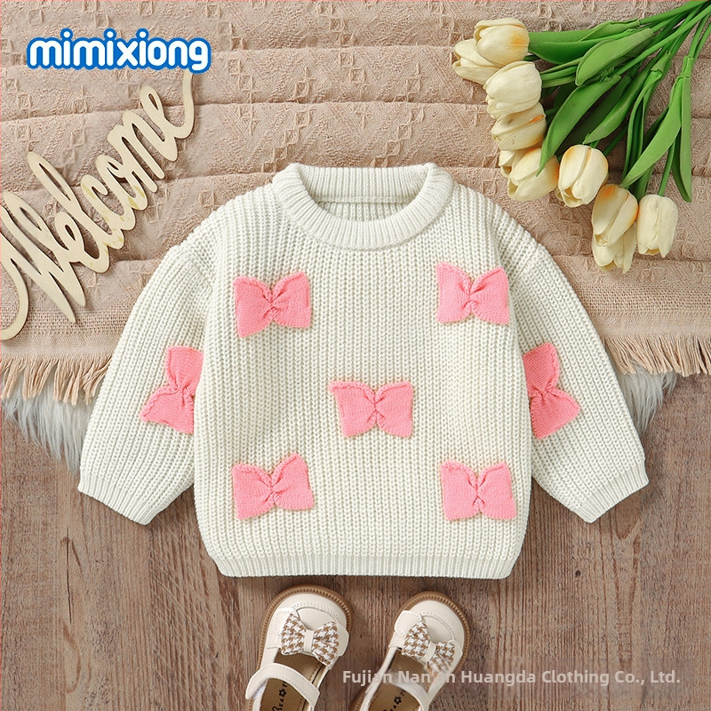 Πουλόβερ για άνδρες και γυναίκες με τρισδιάστατο φιόγκο και σχέδιο για το φθινόπωρο και το χειμώνα σε προσφορά για το νέο μωρό