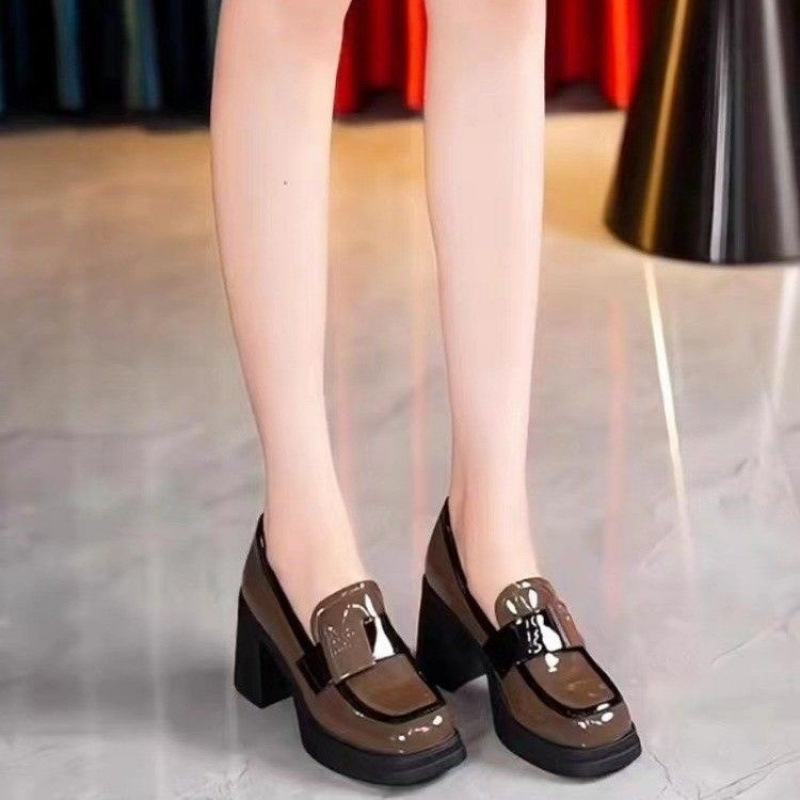 „Jinbukang“ užsegami moteriški mokasinai su storu kulnu, pavasario ir rudens nauji, universalūs bateliai