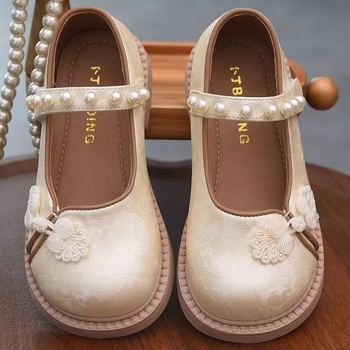 Μικρά δερμάτινα παπούτσια για κορίτσια, φλατ παπούτσια με μαλακή σόλα, παιδικά παπούτσια, νέα κινέζικα παπούτσια δυναστείας Χαν του 2025 για μικρά κορίτσια, νέα κινέζικη ρετρό