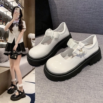 Tvīda stila biezas zoles Mary Jane mazas ādas kurpes sievietēm 2025. gada pavasara/rudens sezonai ar apaļu purngalu, pērļu biezu papēdi un plakaniem apaviem