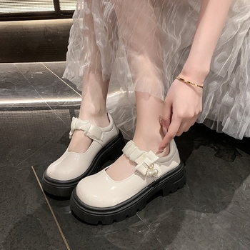 Tvīda stila biezas zoles Mary Jane mazas ādas kurpes sievietēm 2025. gada pavasara/rudens sezonai ar apaļu purngalu, pērļu biezu papēdi un plakaniem apaviem