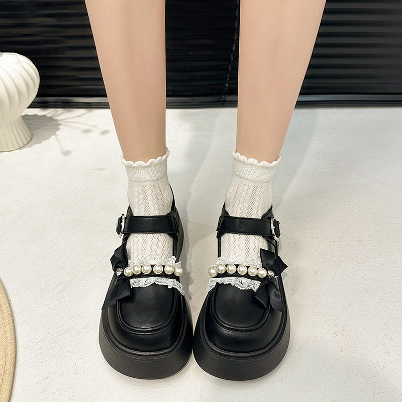 Patogūs storapadiai maži odiniai moteriški bateliai, 2025 m. nauji korėjietiško stiliaus vienos eilutės sagties mokasinai, mieli ir madingi Mary Jane bateliai