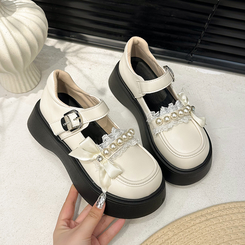 Patogūs storapadiai maži odiniai moteriški bateliai, 2025 m. nauji korėjietiško stiliaus vienos eilutės sagties mokasinai, mieli ir madingi Mary Jane bateliai