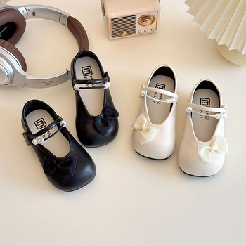 Tüdrukute printsessikingad 2025. aasta uued kevadised väikese tüdruku pärlmutterkattega pehme tallaga nahast kingad beebitüdruku moodsed lipsuga ühekihilised kingad