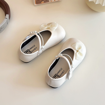 Tüdrukute printsessikingad 2025. aasta uued kevadised väikese tüdruku pärlmutterkattega pehme tallaga nahast kingad beebitüdruku moodsed lipsuga ühekihilised kingad