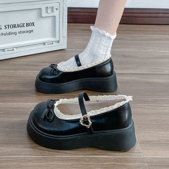 Γυναικεία, καφέ, γαλλικά, μικρά, δερμάτινα παπούτσια με στρογγυλή μύτη και χοντρή σόλα, νέα, ανοιξιάτικα, ευέλικτα, ασορτί παπούτσια Mary Jane, 2025