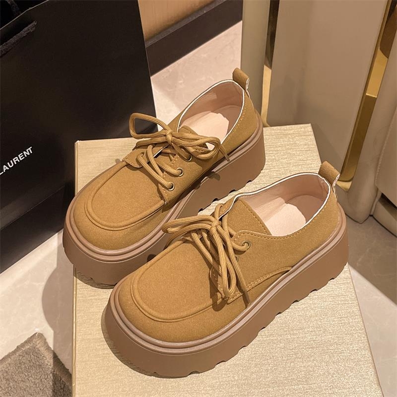 Pantofi sport cu platformă și șireturi pentru femei, pantofi sport cu platformă, stil Birkenstock, primăvara 2025, din piele întoarsă, stil vintage, cu platformă
