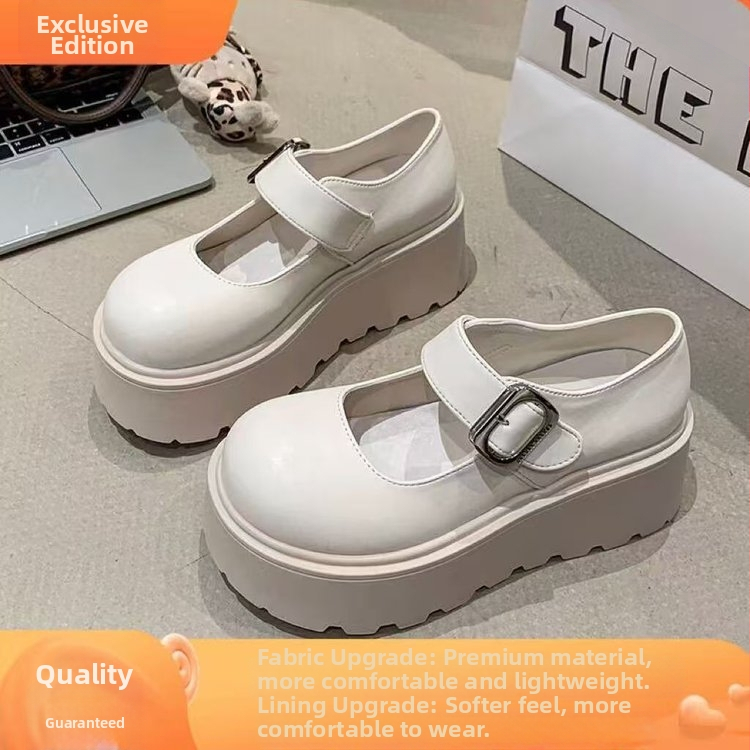 Užsienio prekybos „Preppy“ stiliaus maži odiniai bateliai 2025 m. pavasariui ir vasarai. Nauji JK storapadžiai, aukštį didinantys plokščiapadžiai, retro stiliaus vienos sagos Mary Jane bateliai.