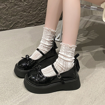 Μικρά δερμάτινα παπούτσια Mary Jane με χοντρό τακούνι και φιόγκο, για γυναίκες, με χοντρή σόλα και αυξανόμενο ύψος, Άνοιξη & Φθινόπωρο 2025, Νέα μοντέρνα ψηλοτάκουνα παπούτσια