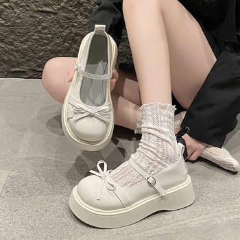 Μικρά δερμάτινα παπούτσια Mary Jane με χοντρό τακούνι και φιόγκο, για γυναίκες, με χοντρή σόλα και αυξανόμενο ύψος, Άνοιξη & Φθινόπωρο 2025, Νέα μοντέρνα ψηλοτάκουνα παπούτσια