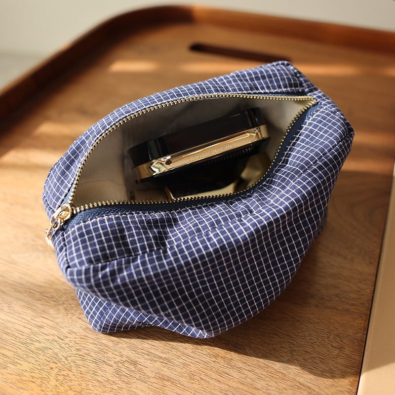 Ruuduline triibuline kangast meigikott, kandiline kolmemõõtmeline lukuga hoiukott, kaasaskantav reisikott, Jaapani stiilis sidurikott