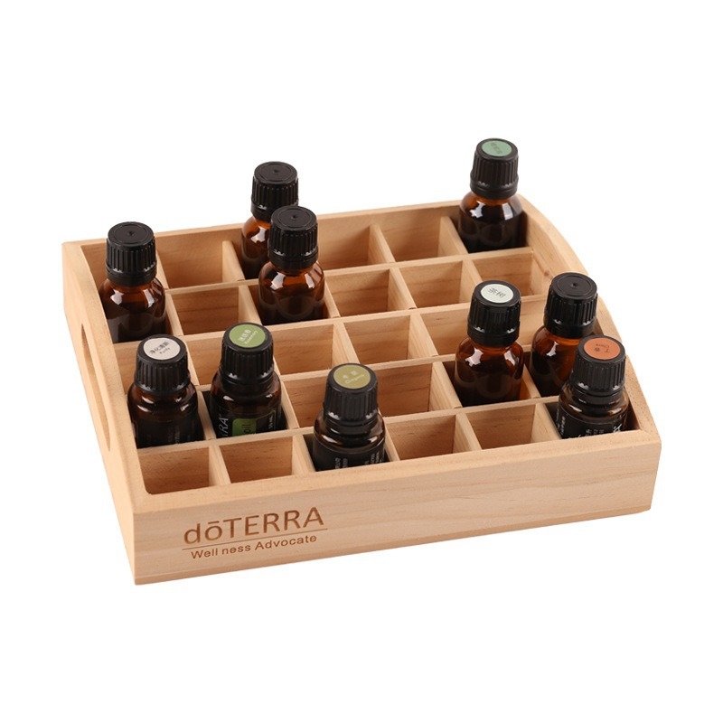 Sandėlyje esanti tarpvalstybinė 30 grotelių „Dotteri“ eterinių aliejų demonstracinė lentyna eterinių aliejų buteliams laikyti medinė pakavimo dėžutė dovanų laikymo dėžutė